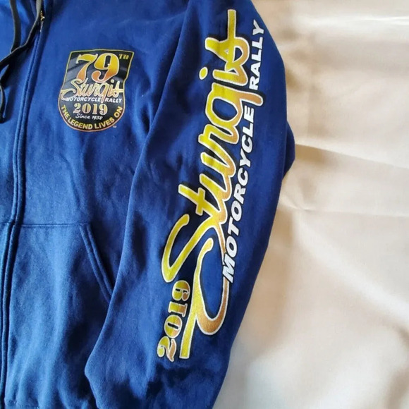 STURGIS MOTORCYCLE RALLY 2019 Blue ZIP UP MEN'S HOODIE 79th Black Hill's LARGE - Picture 8 of 16